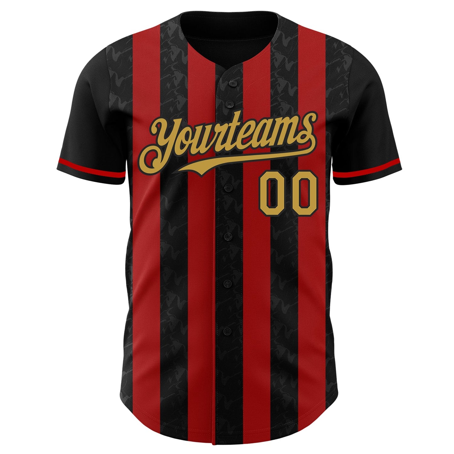 Custom Black Old Gold-Red Classic Vertical Stripe Fluid Liquid Texture Authentic Baseball Jersey view 2