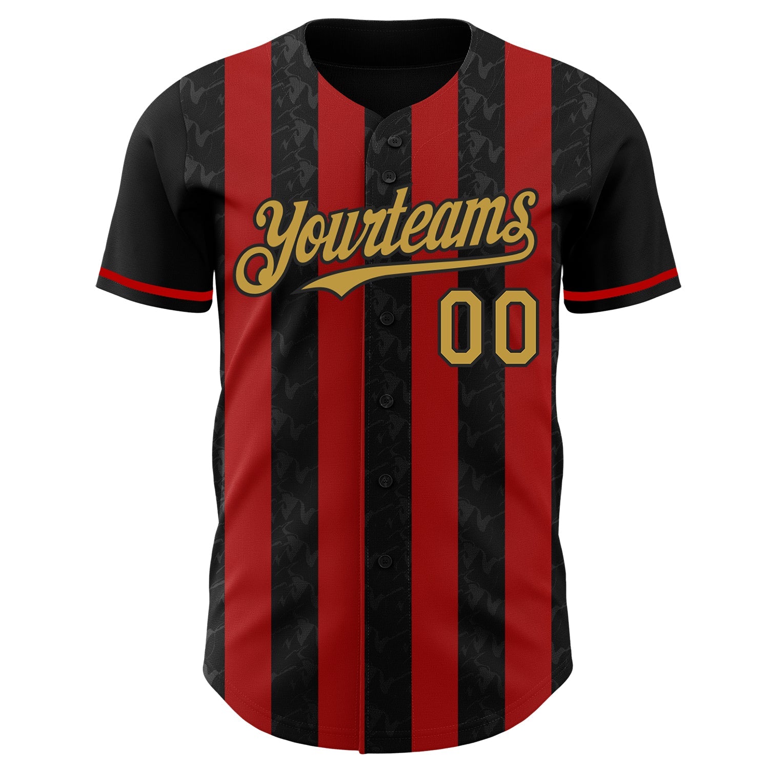 Custom Black Old Gold-Red Classic Vertical Stripe Fluid Liquid Texture Authentic Baseball Jersey view 2