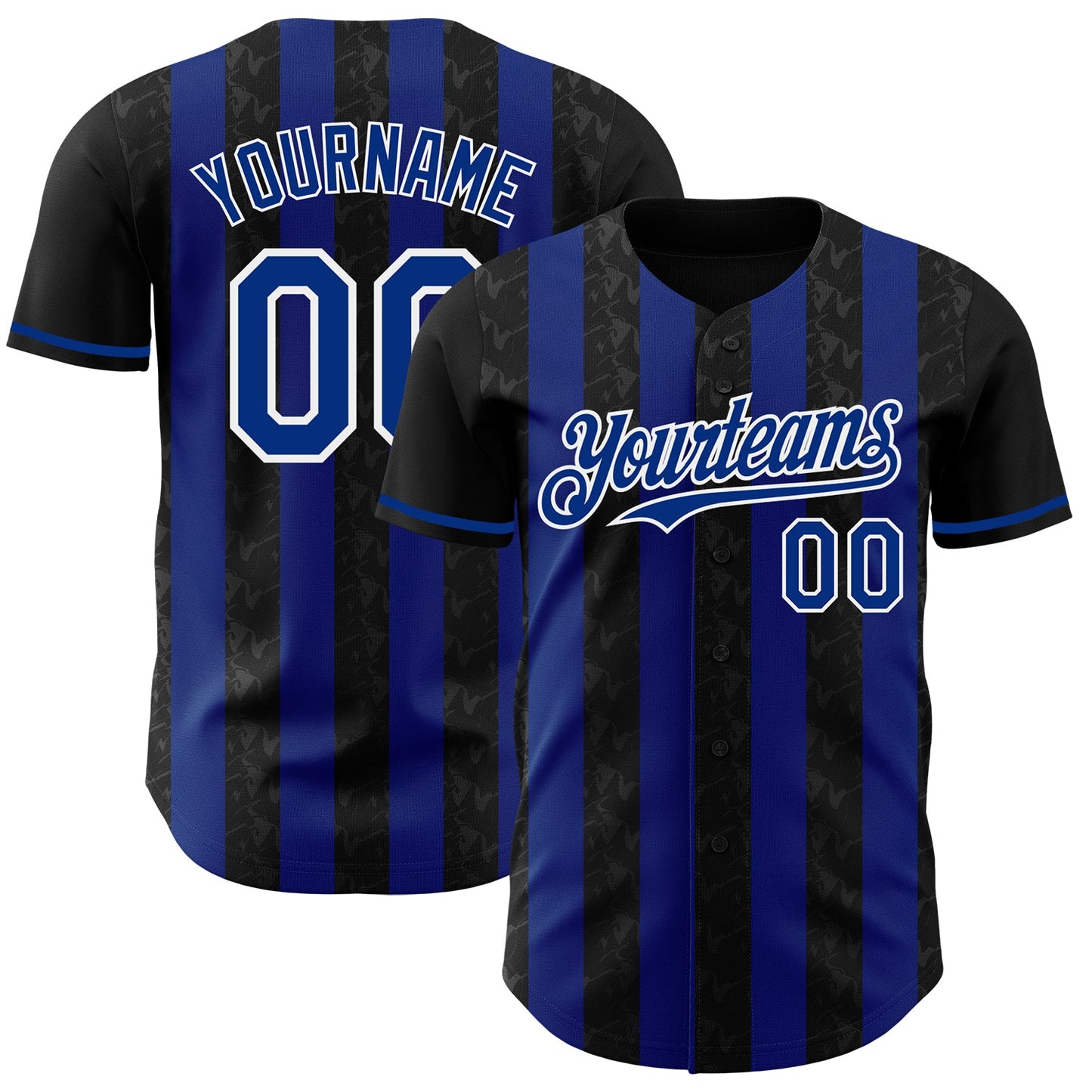 Custom Black Royal-White Classic Vertical Stripe Fluid Liquid Texture Authentic Baseball Jersey - Main View