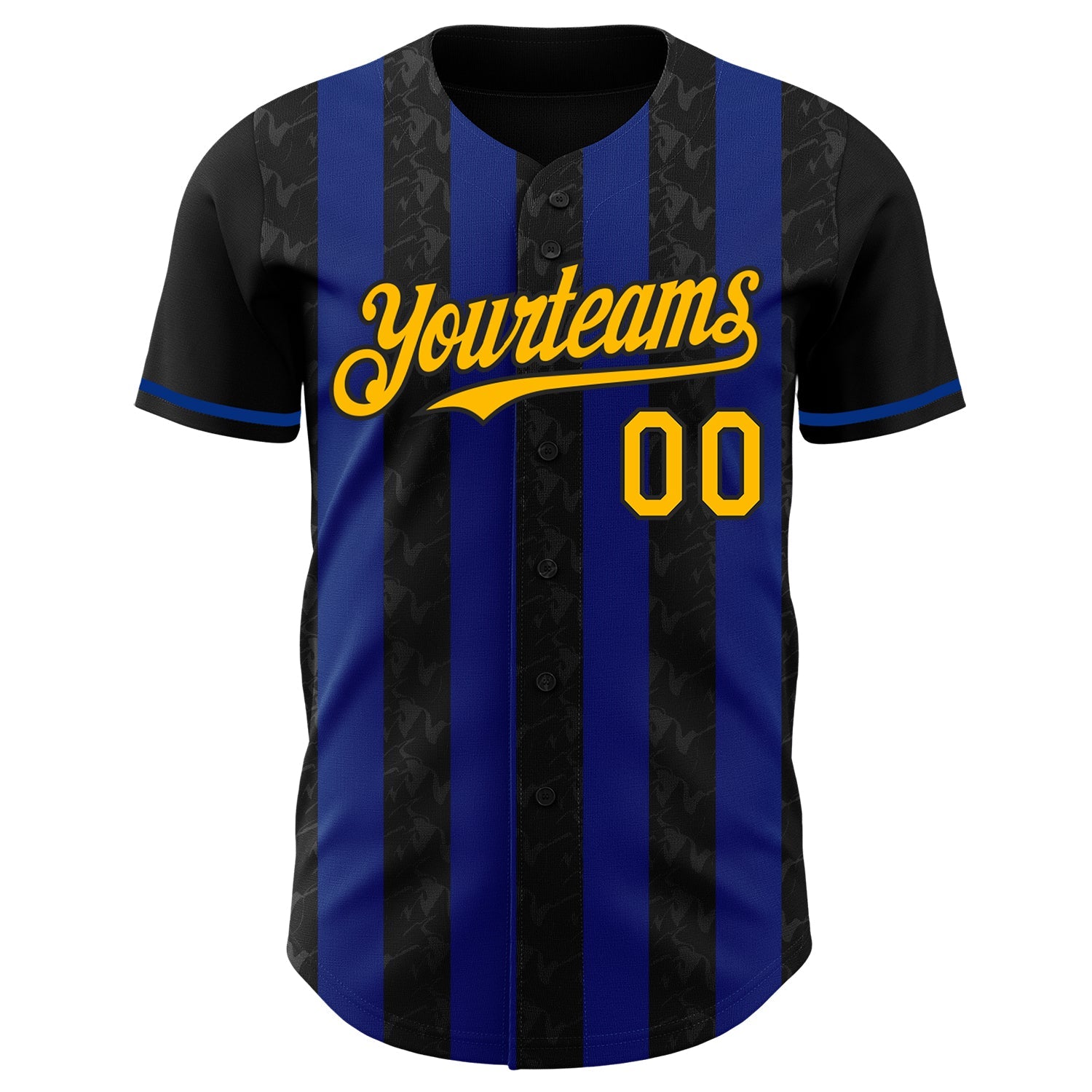 Custom Black Gold-Royal Classic Vertical Stripe Fluid Liquid Texture Authentic Baseball Jersey view 2