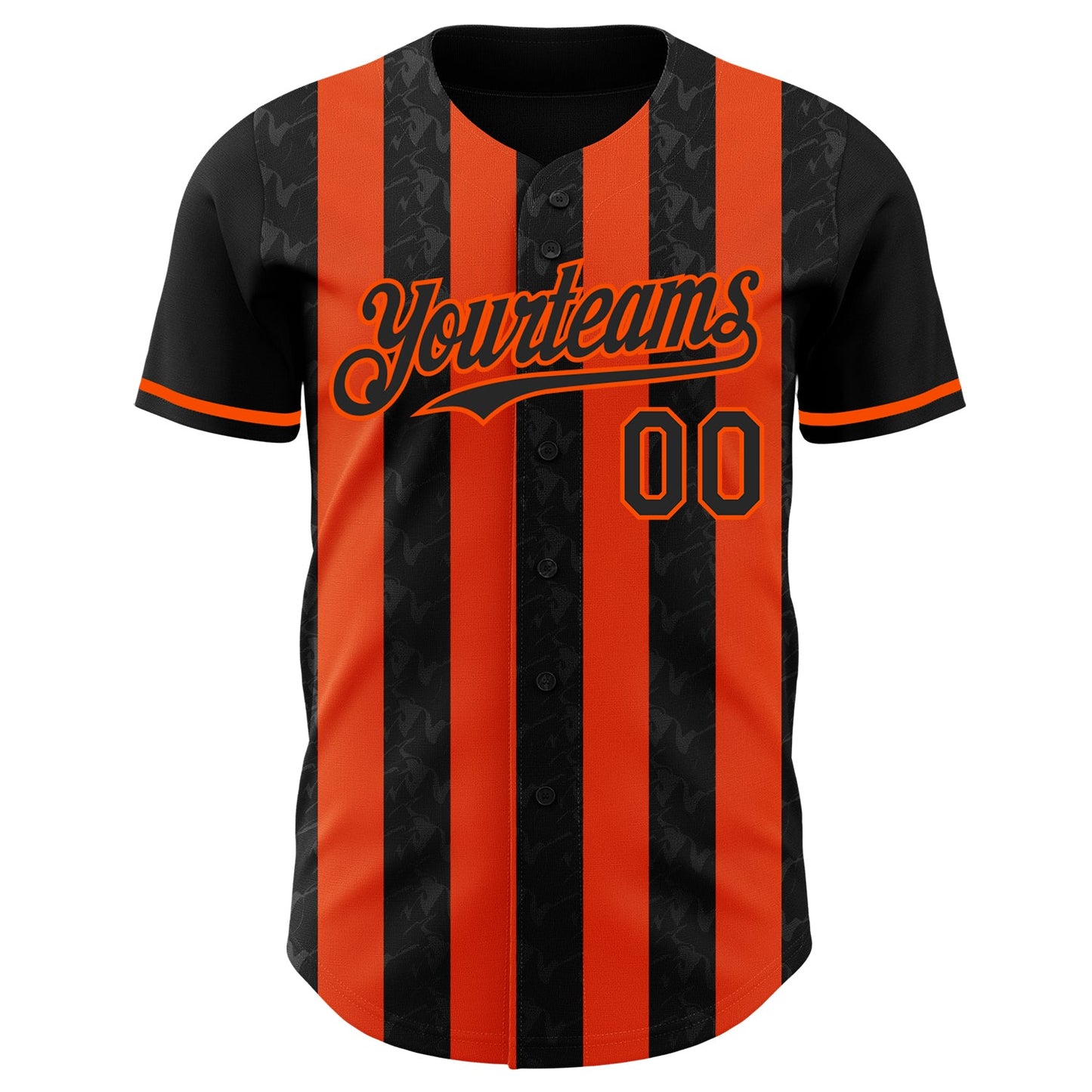 Custom Black-Orange Classic Vertical Stripe Fluid Liquid Texture Authentic Baseball Jersey view 2