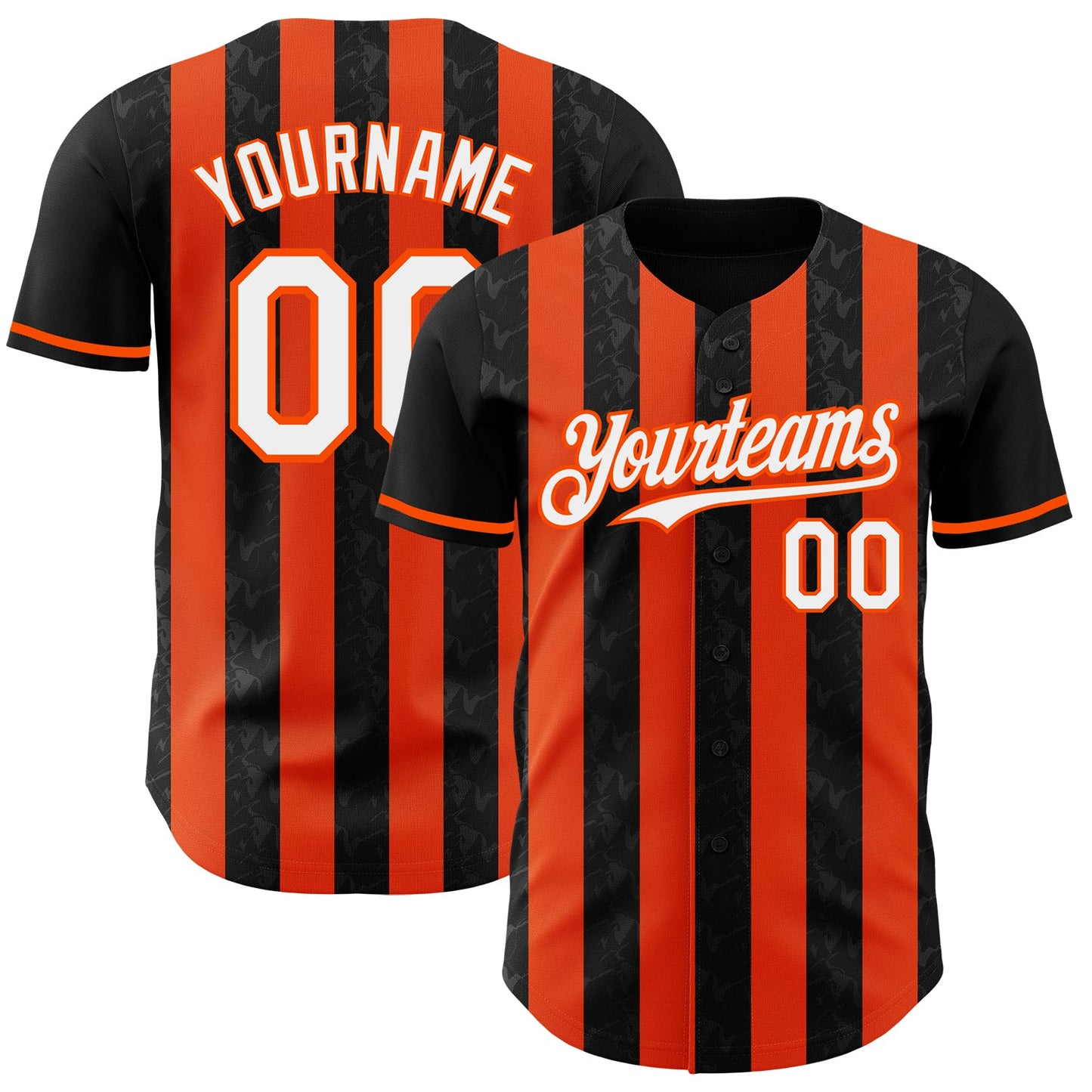Custom Black White-Orange Classic Vertical Stripe Fluid Liquid Texture Authentic Baseball Jersey - Main View
