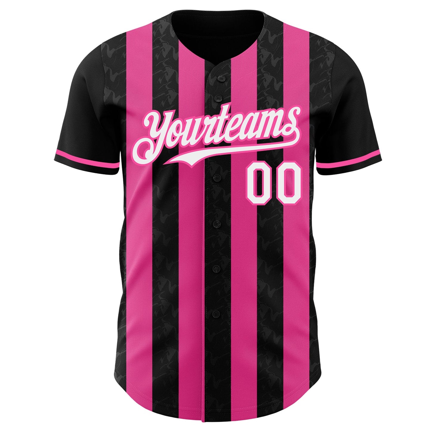Custom Black White-Pink Classic Vertical Stripe Fluid Liquid Texture Authentic Baseball Jersey view 2