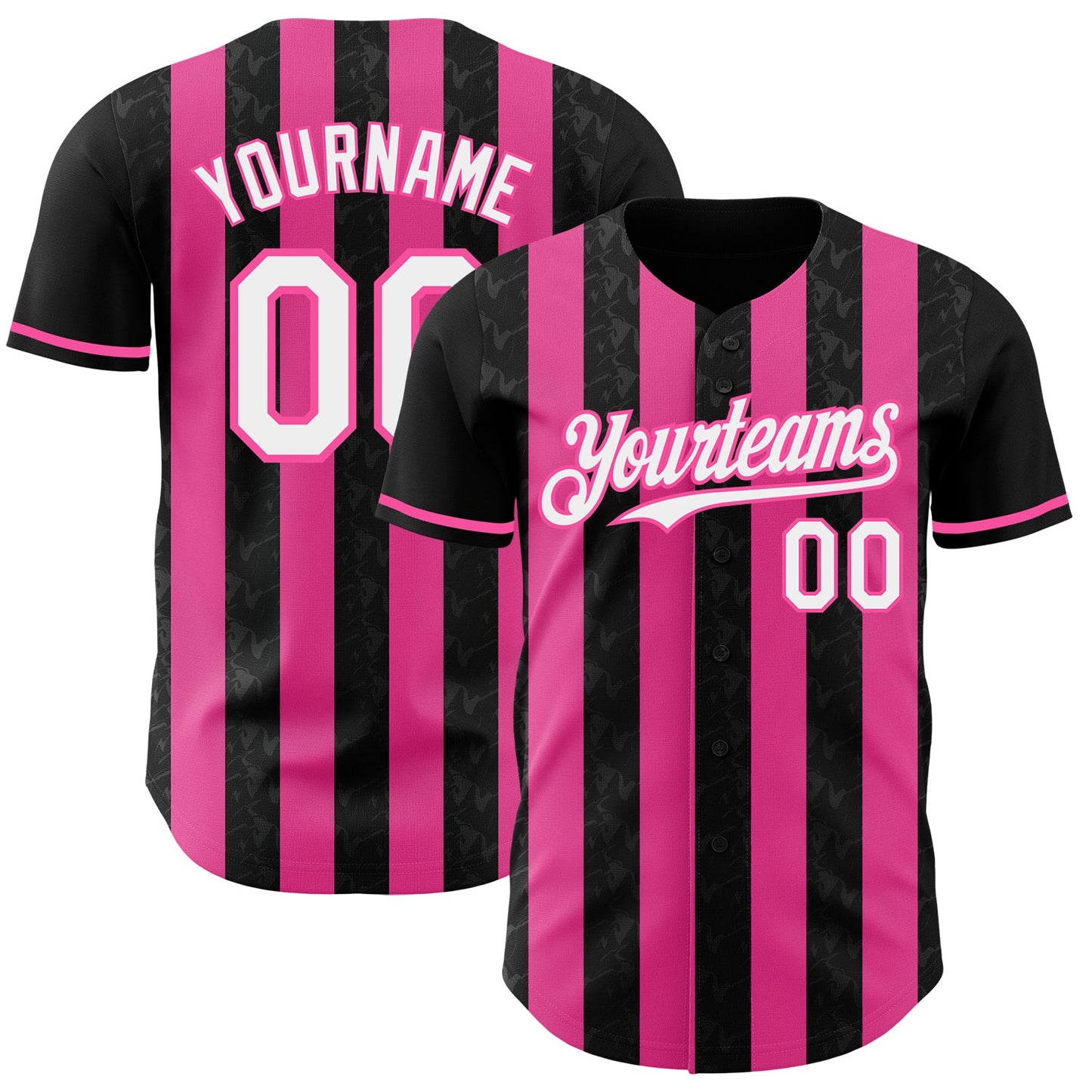 Custom Black White-Pink Classic Vertical Stripe Fluid Liquid Texture Authentic Baseball Jersey - Main View