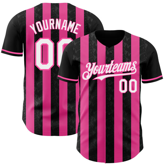 Custom Black White-Pink Classic Vertical Stripe Fluid Liquid Texture Authentic Baseball Jersey - Main View