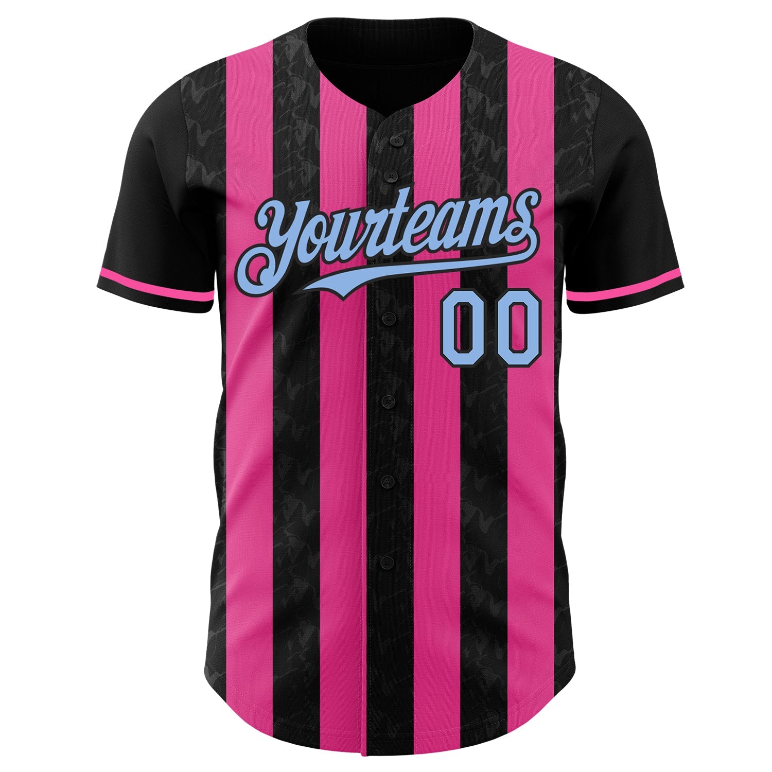 Custom Black Light Blue-Pink Classic Vertical Stripe Fluid Liquid Texture Authentic Baseball Jersey view 2