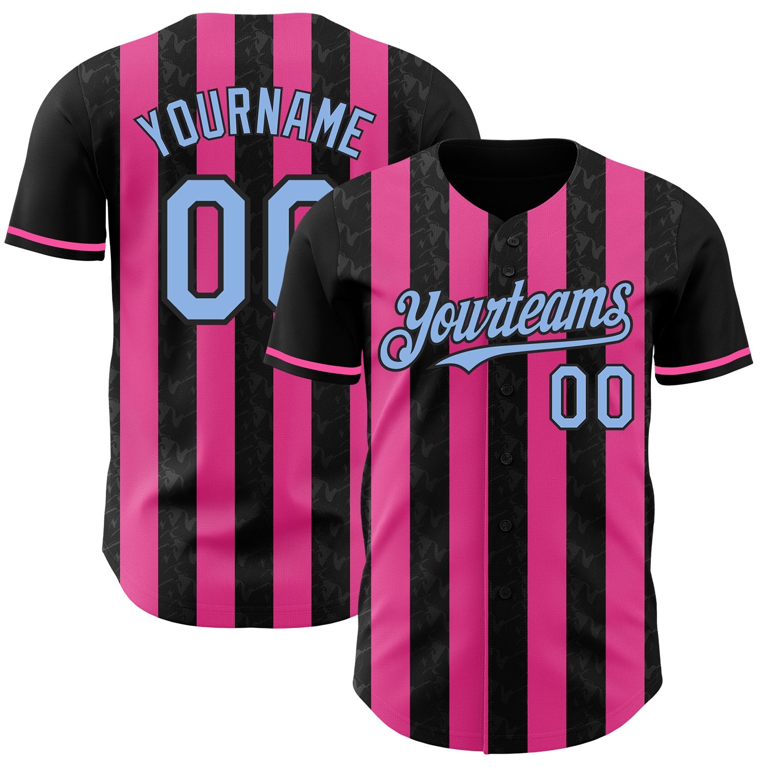 Custom Black Light Blue-Pink Classic Vertical Stripe Fluid Liquid Texture Authentic Baseball Jersey - Main View