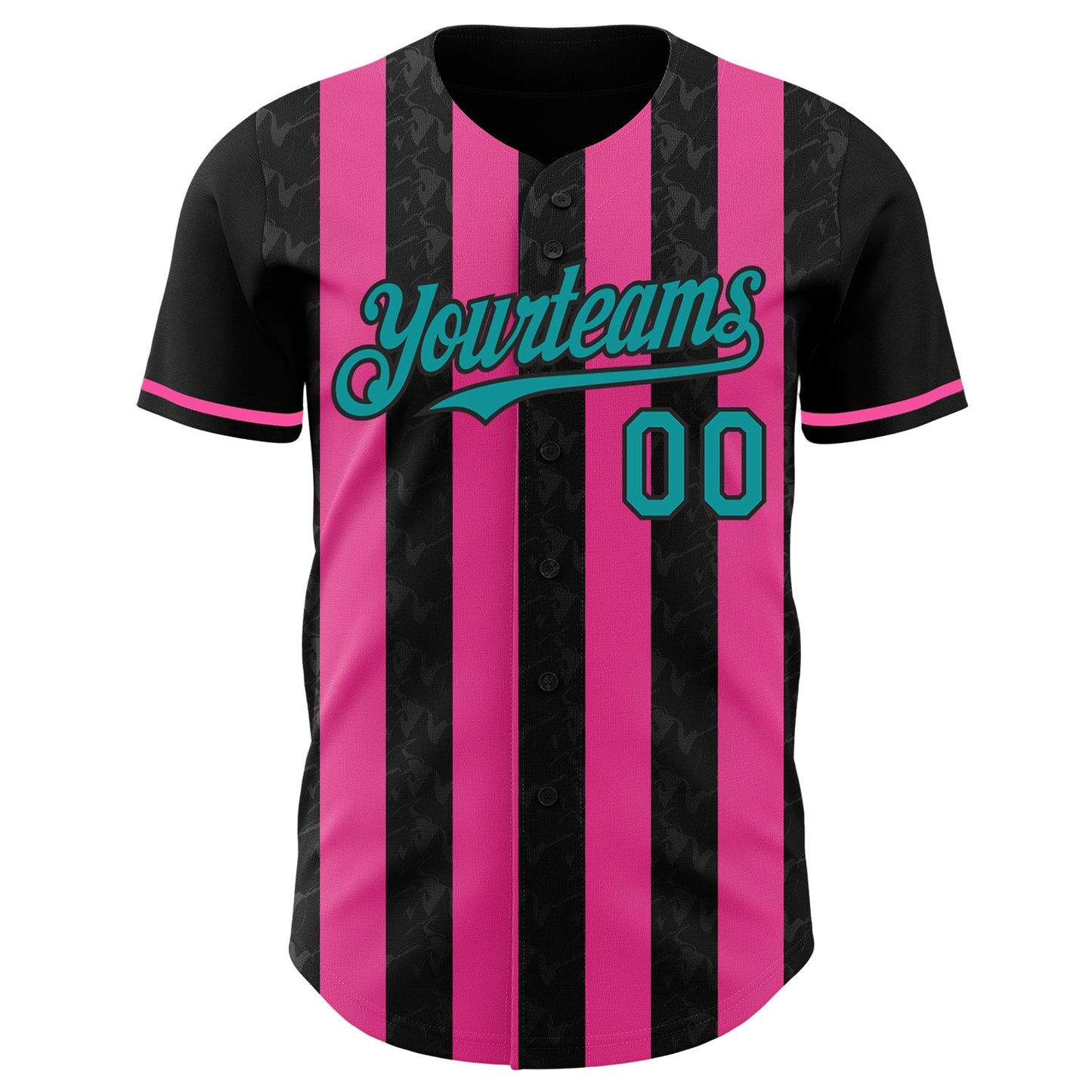 Custom Black Teal-Pink Classic Vertical Stripe Fluid Liquid Texture Authentic Baseball Jersey view 2
