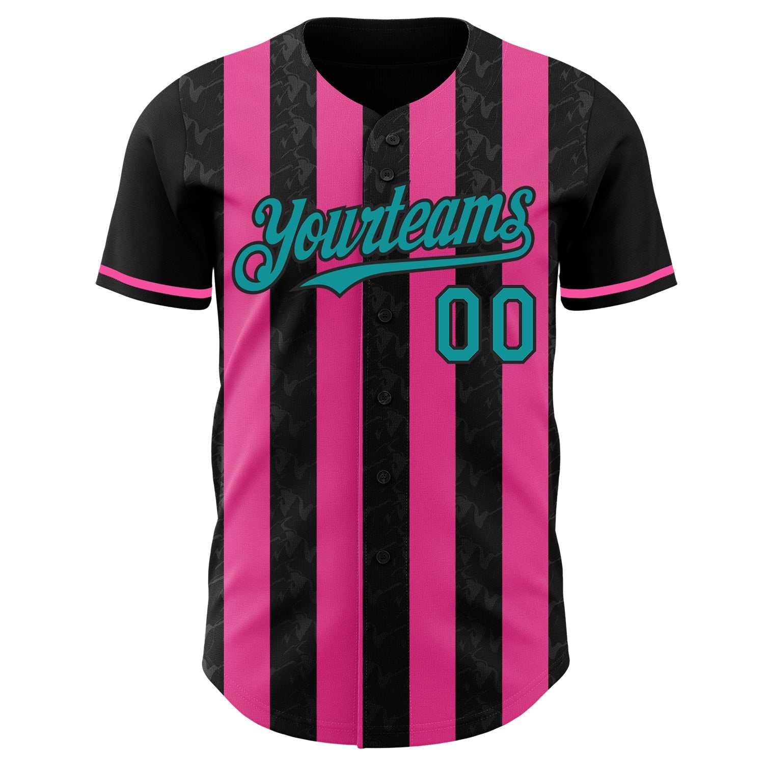 Custom Black Teal-Pink Classic Vertical Stripe Fluid Liquid Texture Authentic Baseball Jersey view 2