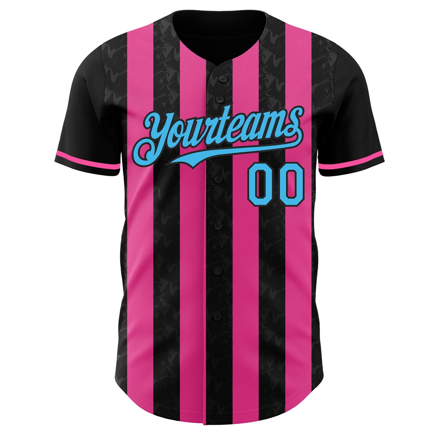 Custom Black Sky Blue-Pink Classic Vertical Stripe Fluid Liquid Texture Authentic Baseball Jersey view 2