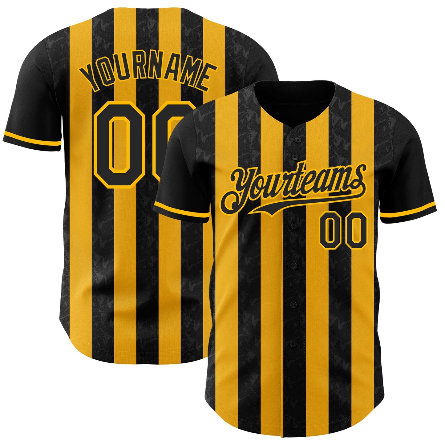 Custom Black-Gold Classic Vertical Stripe Fluid Liquid Texture Authentic Baseball Jersey - Main View