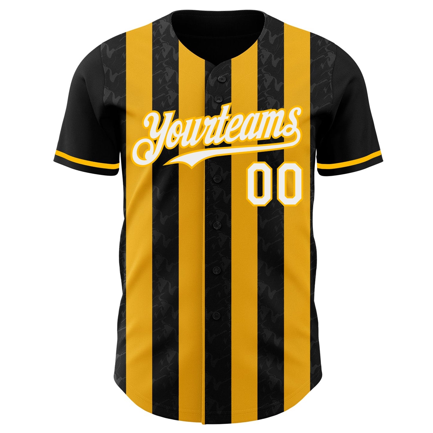 Custom Black White-Gold Classic Vertical Stripe Fluid Liquid Texture Authentic Baseball Jersey view 2
