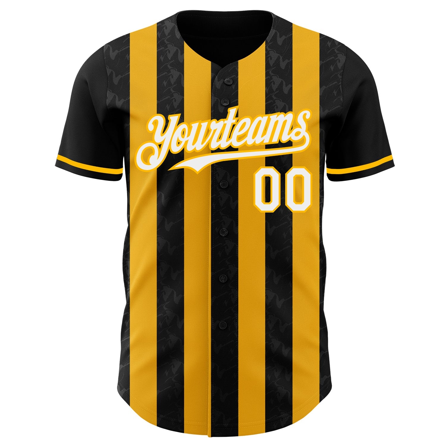 Custom Black White-Gold Classic Vertical Stripe Fluid Liquid Texture Authentic Baseball Jersey view 2