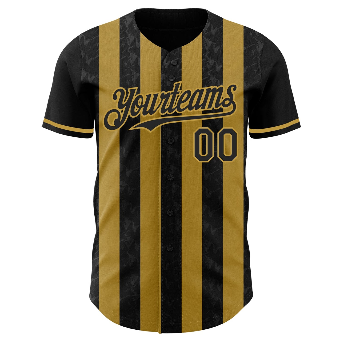 Custom Black-Old Gold Classic Vertical Stripe Fluid Liquid Texture Authentic Baseball Jersey view 2
