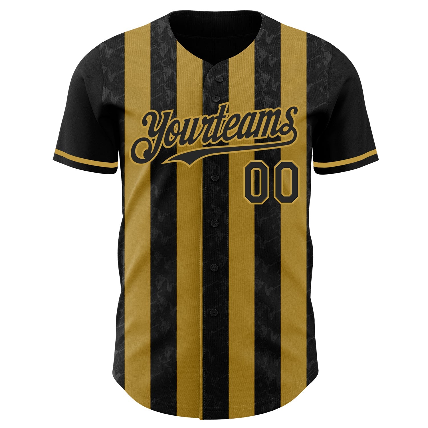 Custom Black-Old Gold Classic Vertical Stripe Fluid Liquid Texture Authentic Baseball Jersey view 2