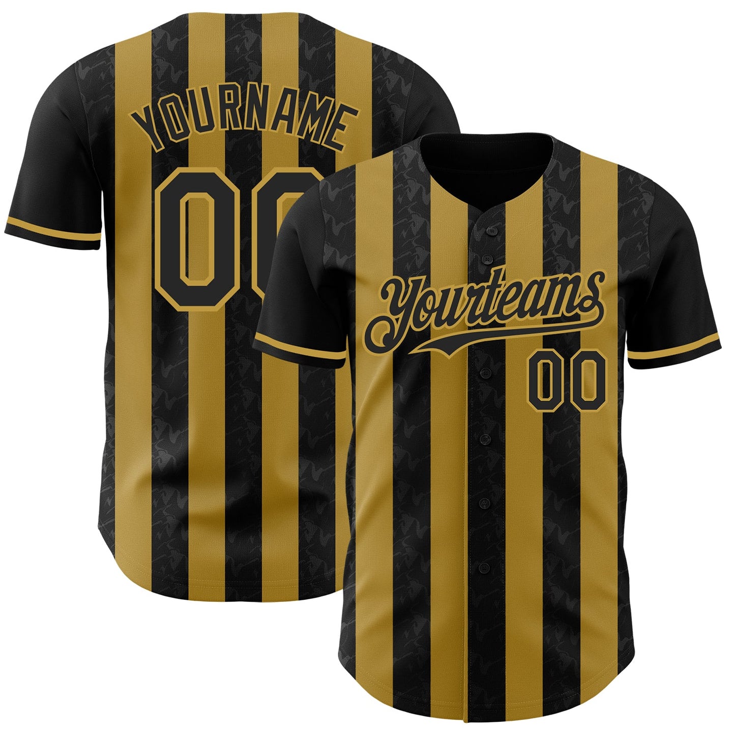 Custom Black-Old Gold Classic Vertical Stripe Fluid Liquid Texture Authentic Baseball Jersey - Main View
