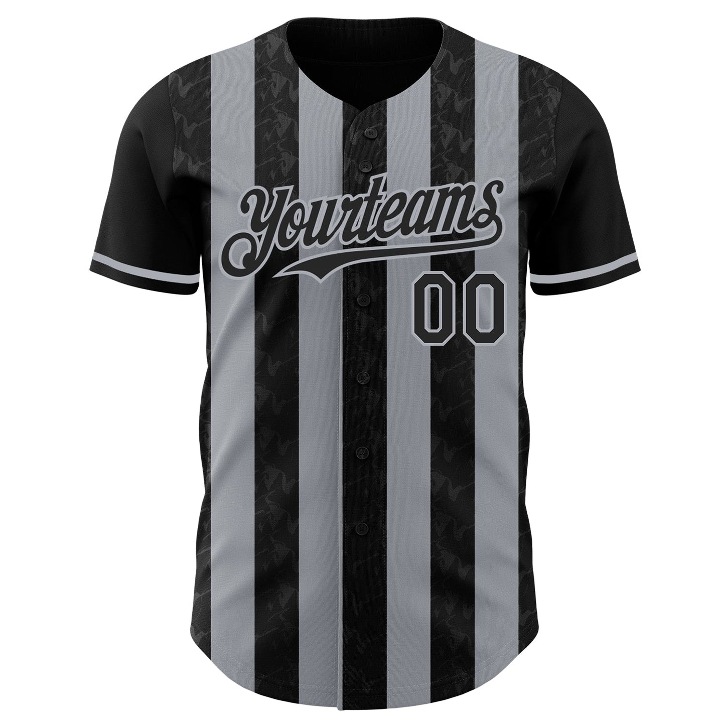 Custom Black-Gray Classic Vertical Stripe Fluid Liquid Texture Authentic Baseball Jersey view 2