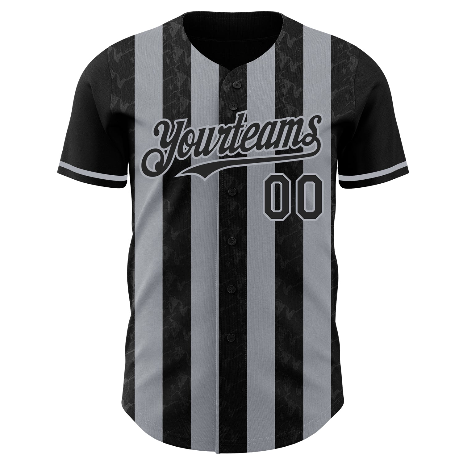Custom Black-Gray Classic Vertical Stripe Fluid Liquid Texture Authentic Baseball Jersey view 2