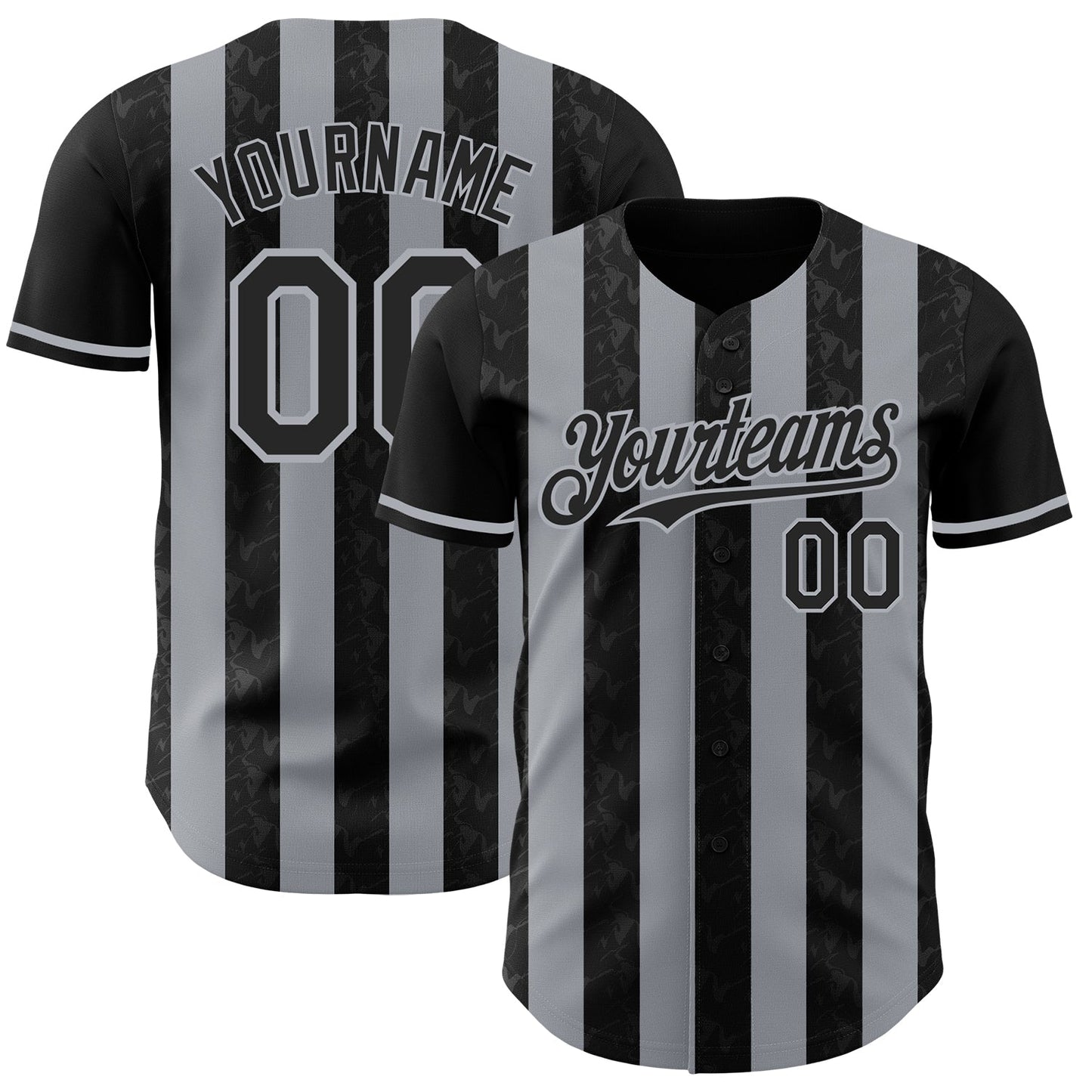 Custom Black-Gray Classic Vertical Stripe Fluid Liquid Texture Authentic Baseball Jersey - Main View