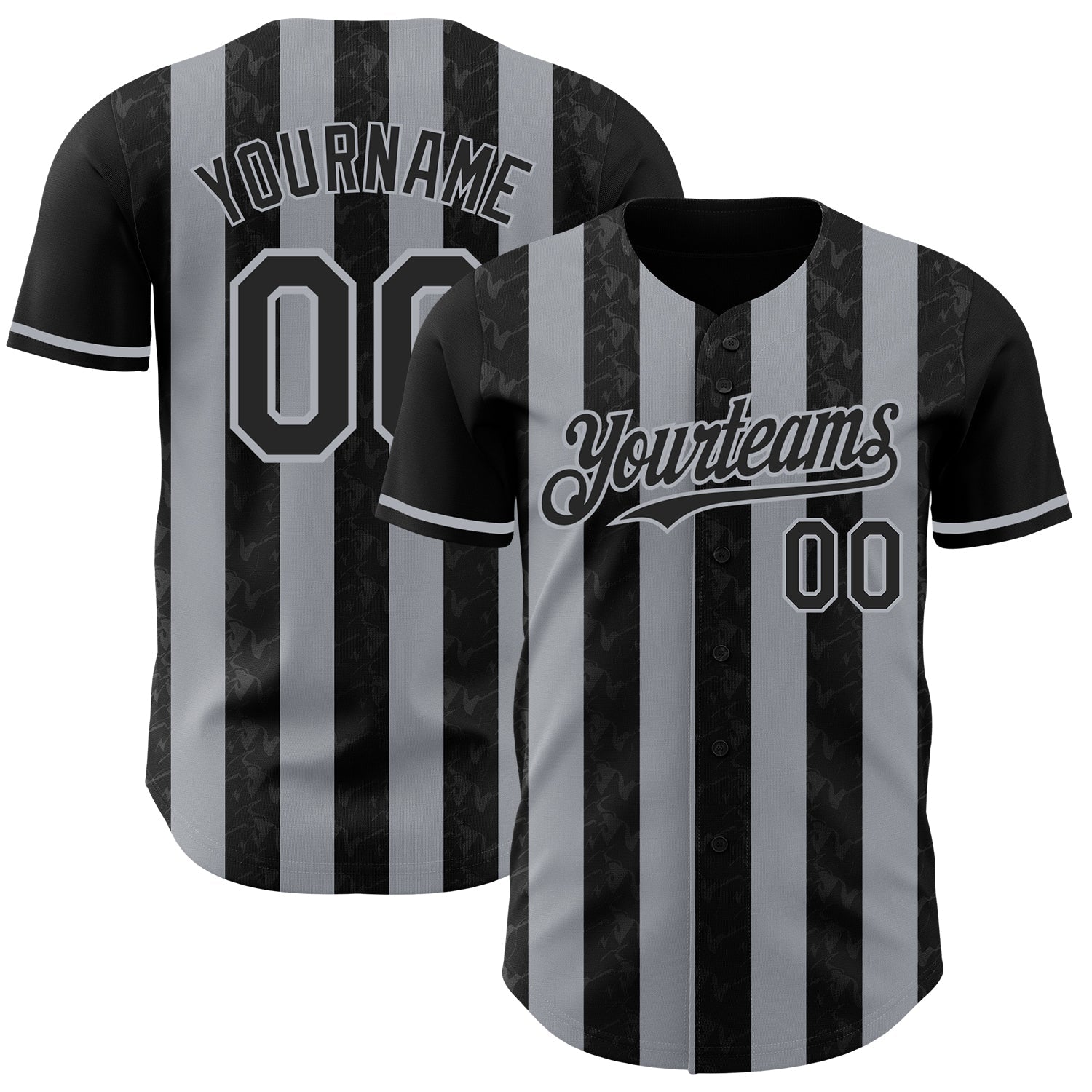 Custom Black-Gray Classic Vertical Stripe Fluid Liquid Texture Authentic Baseball Jersey - Main View