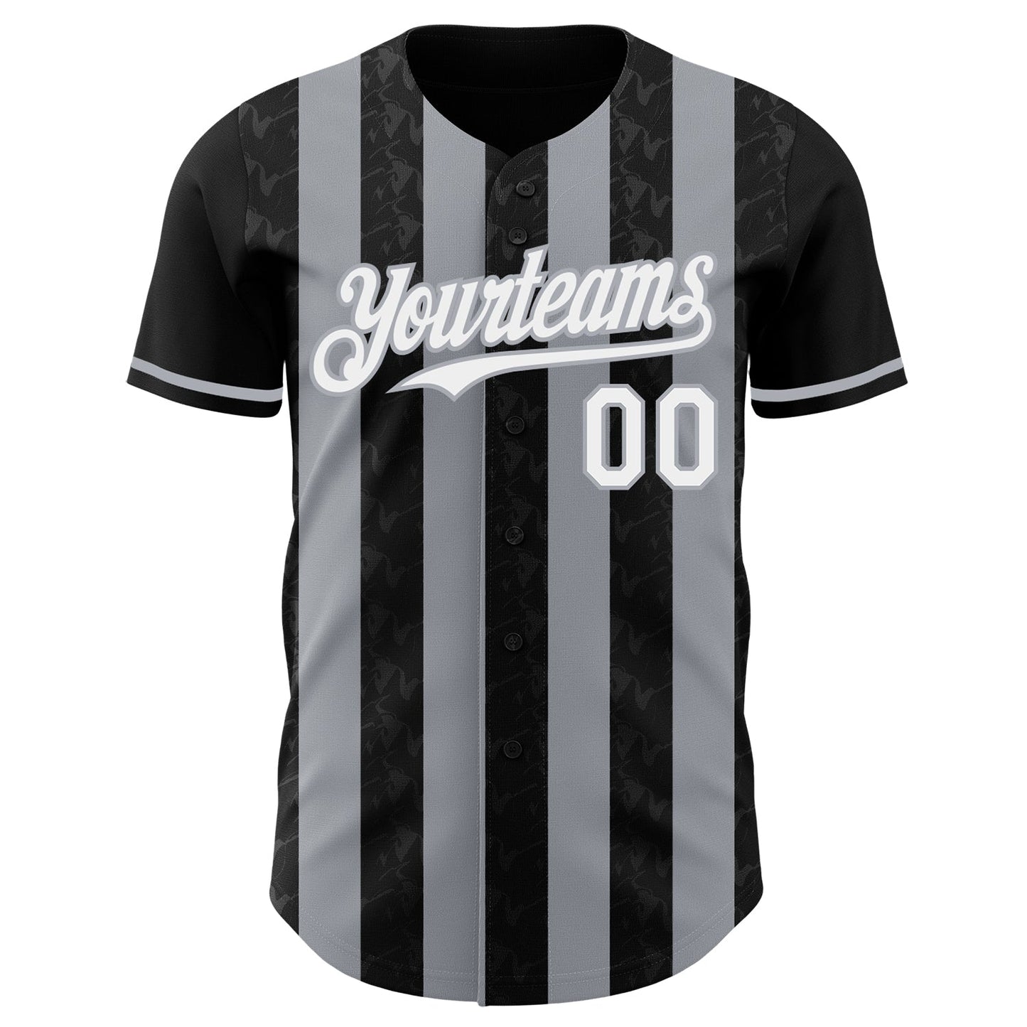 Custom Black White-Gray Classic Vertical Stripe Fluid Liquid Texture Authentic Baseball Jersey view 2