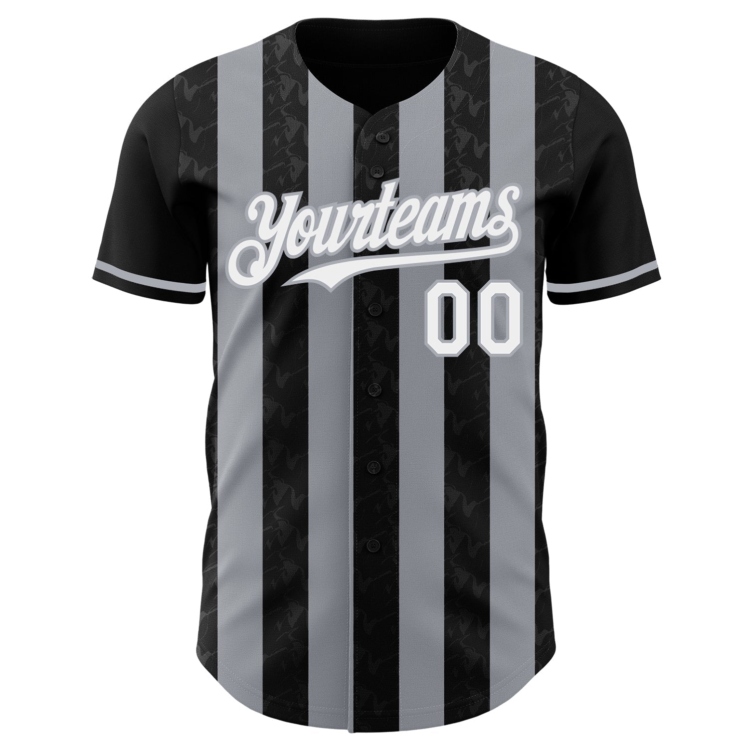 Custom Black White-Gray Classic Vertical Stripe Fluid Liquid Texture Authentic Baseball Jersey view 2