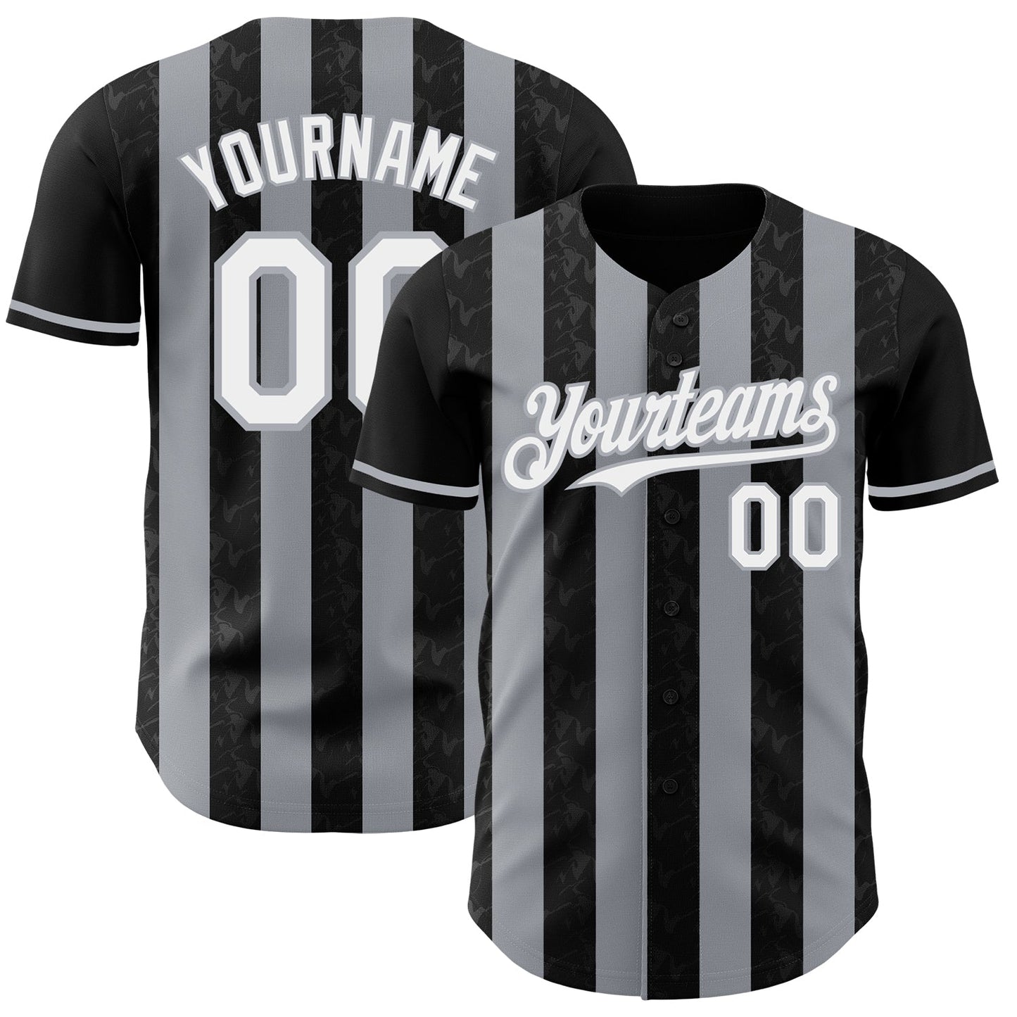 Custom Black White-Gray Classic Vertical Stripe Fluid Liquid Texture Authentic Baseball Jersey - Main View