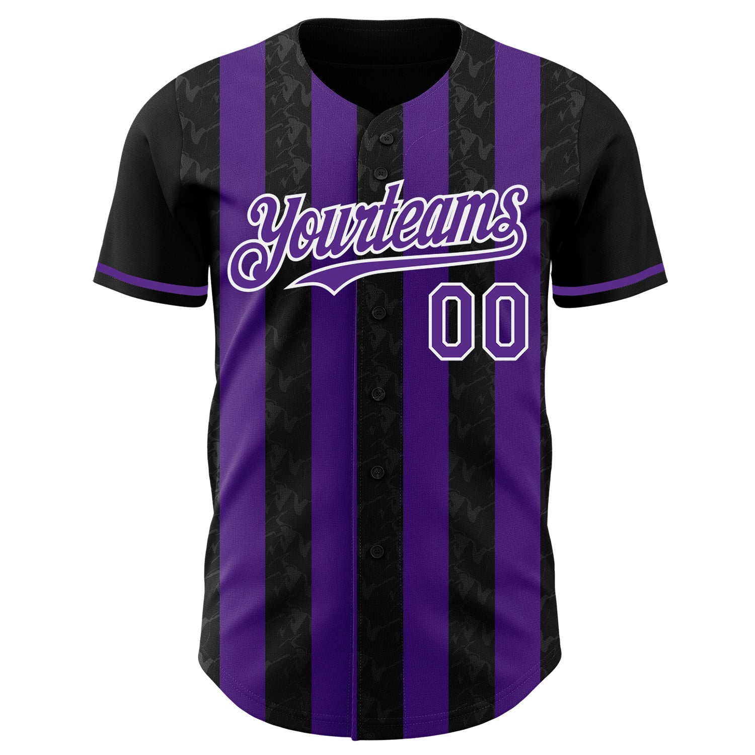 Custom Black Purple-White Classic Vertical Stripe Fluid Liquid Texture Authentic Baseball Jersey view 2