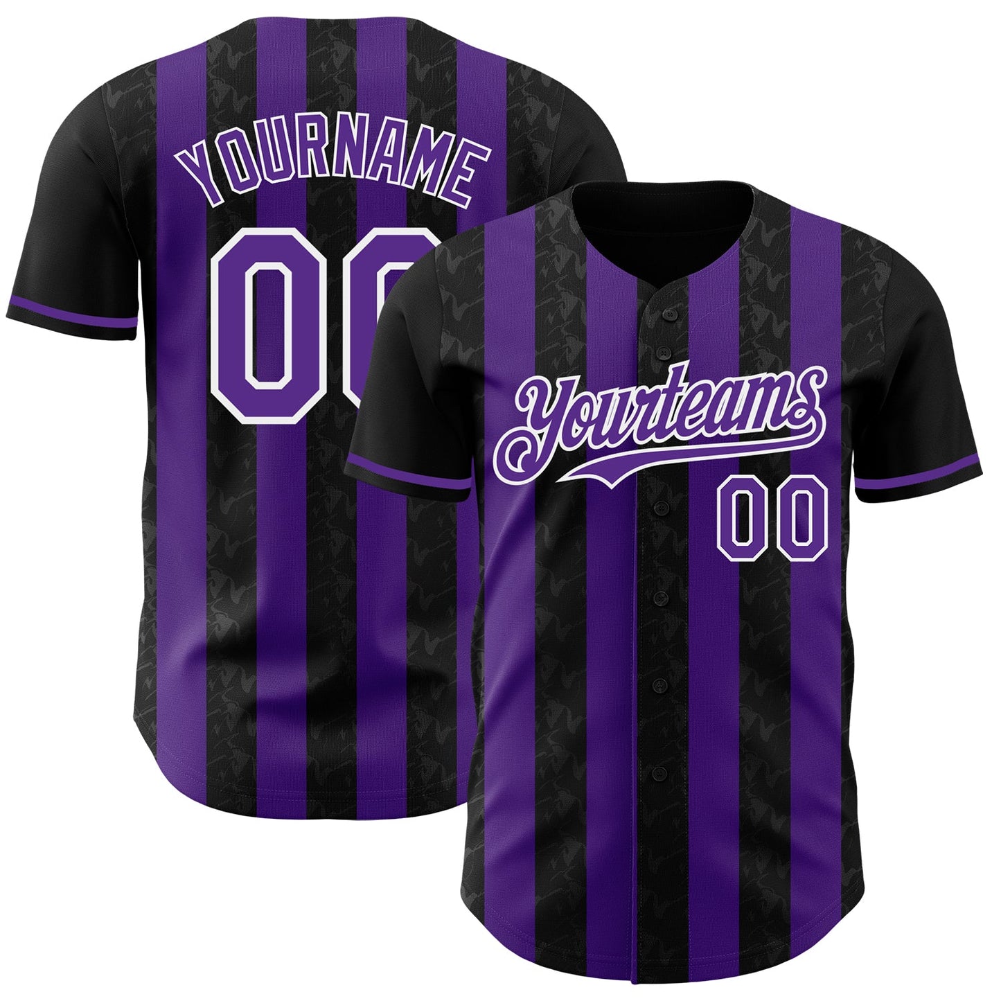 Custom Black Purple-White Classic Vertical Stripe Fluid Liquid Texture Authentic Baseball Jersey - Main View
