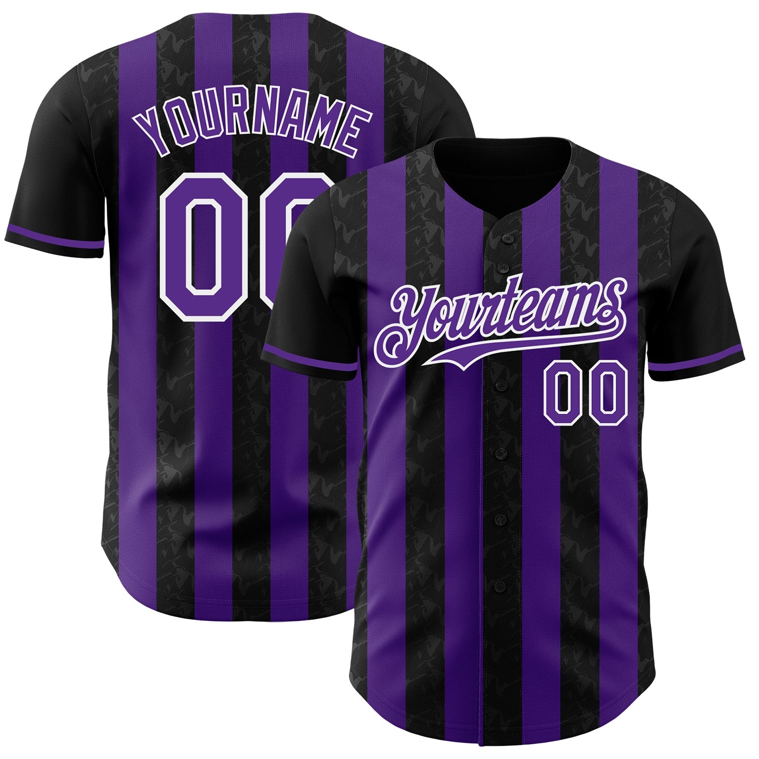 Custom Black Purple-White Classic Vertical Stripe Fluid Liquid Texture Authentic Baseball Jersey - Main View