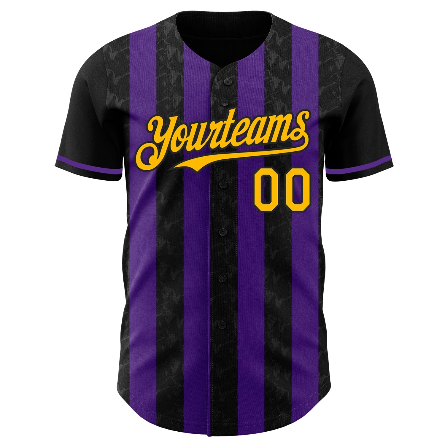 Custom Black Gold-Purple Classic Vertical Stripe Fluid Liquid Texture Authentic Baseball Jersey view 2