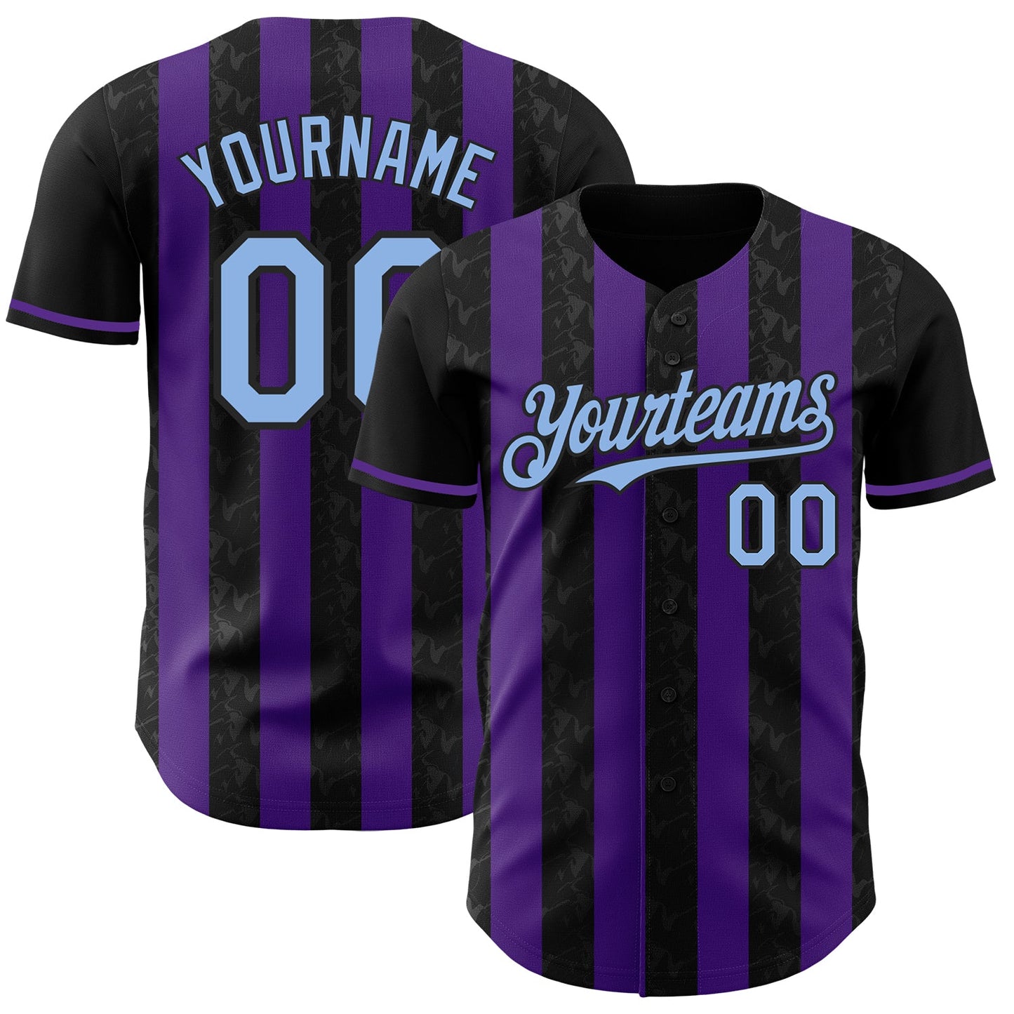 Custom Black Light Blue-Purple Classic Vertical Stripe Fluid Liquid Texture Authentic Baseball Jersey - Main View