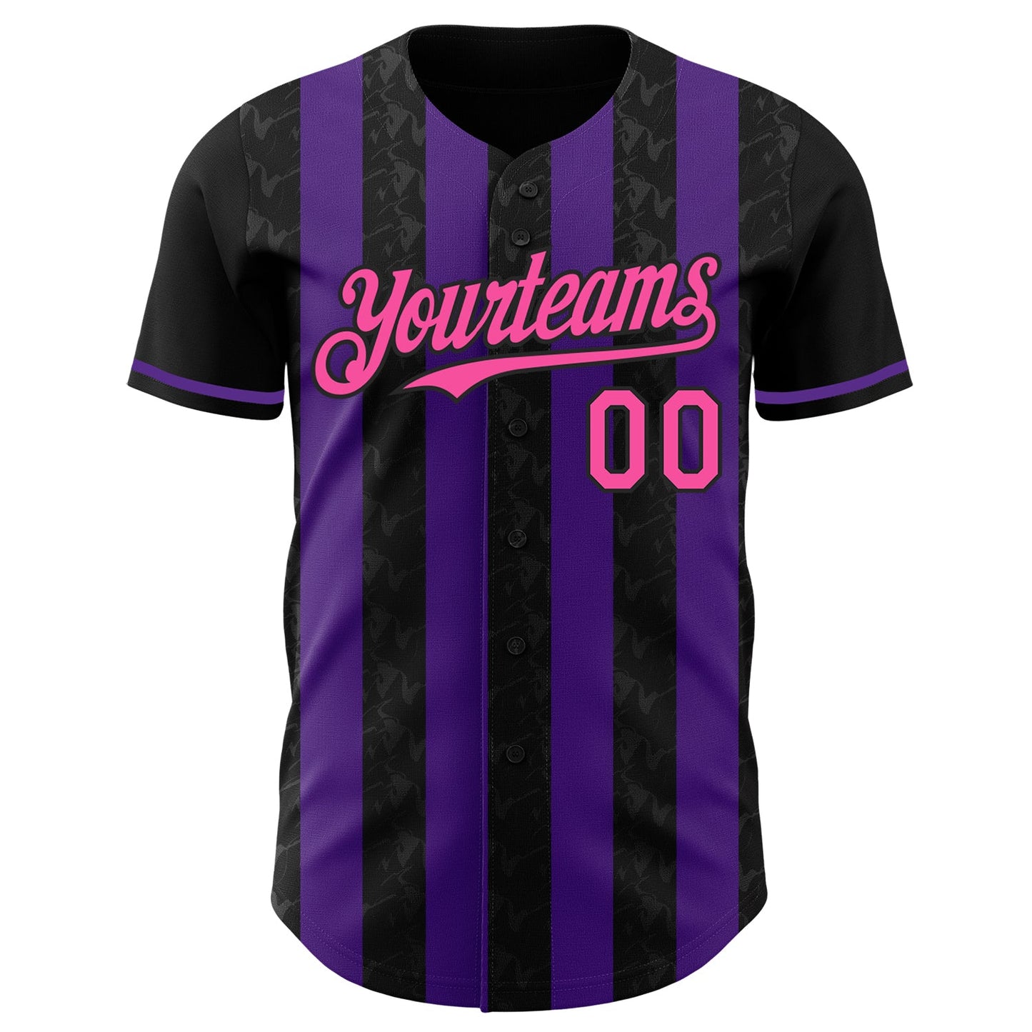 Custom Black Pink-Purple Classic Vertical Stripe Fluid Liquid Texture Authentic Baseball Jersey view 2