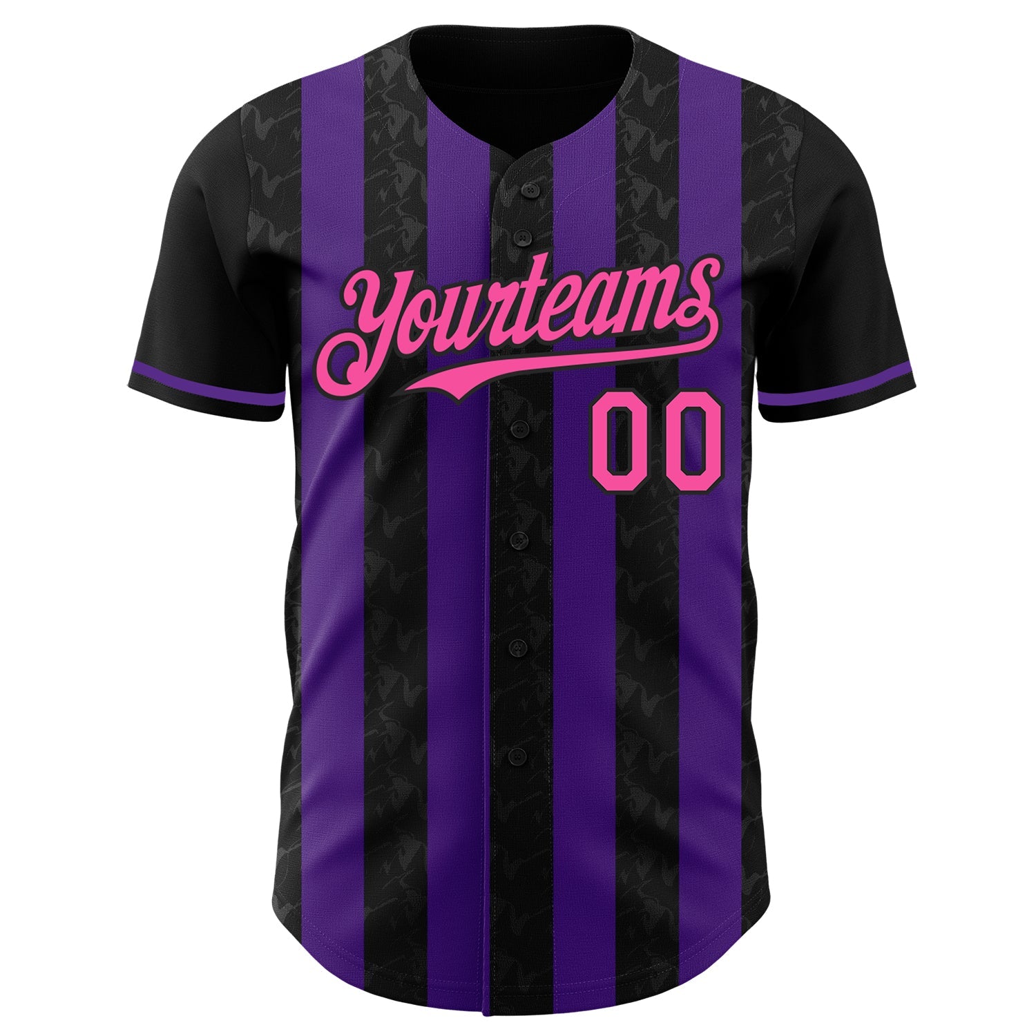 Custom Black Pink-Purple Classic Vertical Stripe Fluid Liquid Texture Authentic Baseball Jersey view 2
