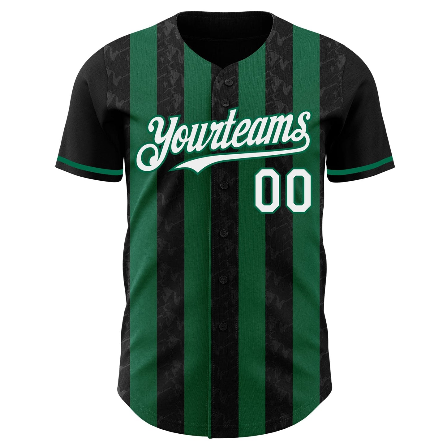 Custom Black White-Kelly Green Classic Vertical Stripe Fluid Liquid Texture Authentic Baseball Jersey view 2