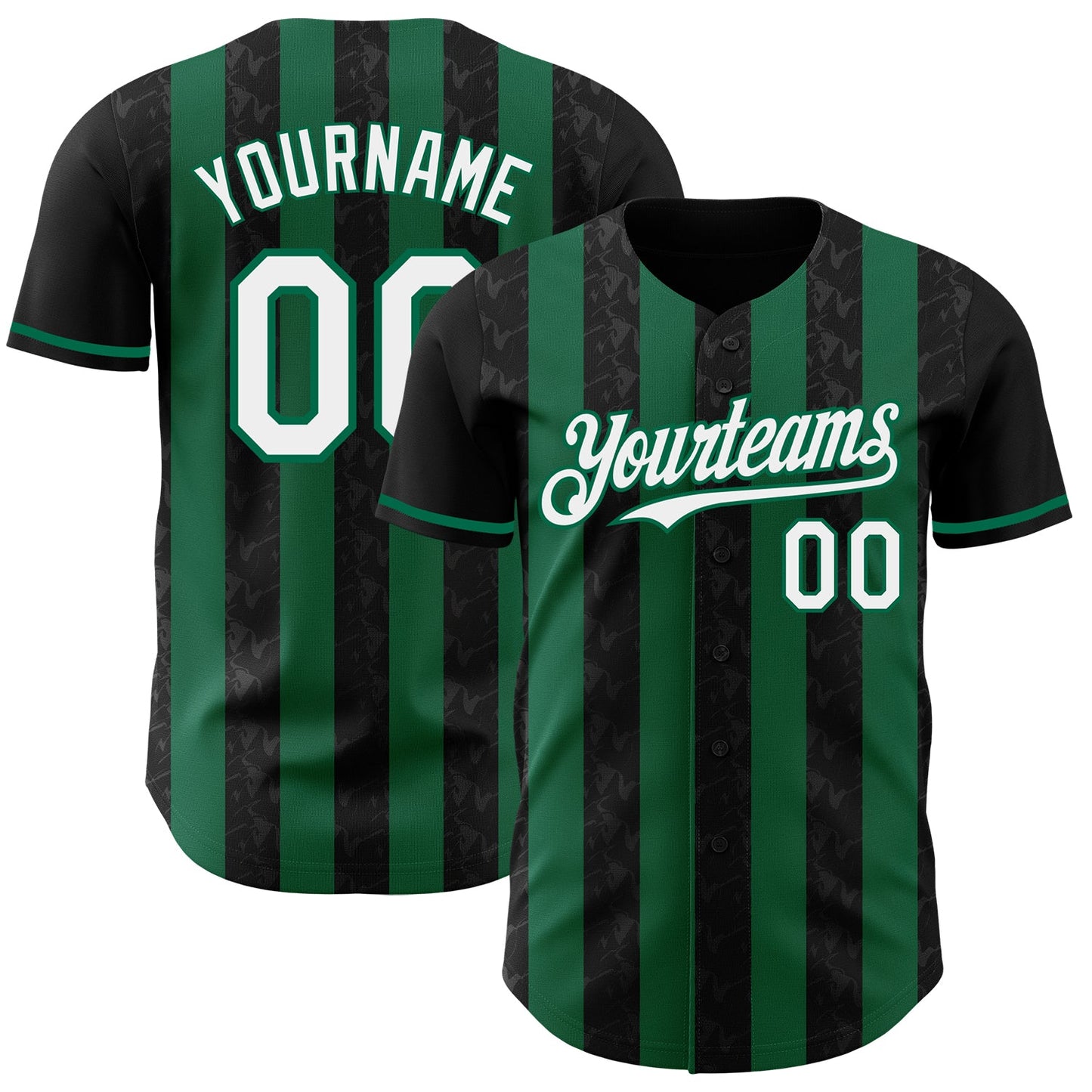 Custom Black White-Kelly Green Classic Vertical Stripe Fluid Liquid Texture Authentic Baseball Jersey - Main View