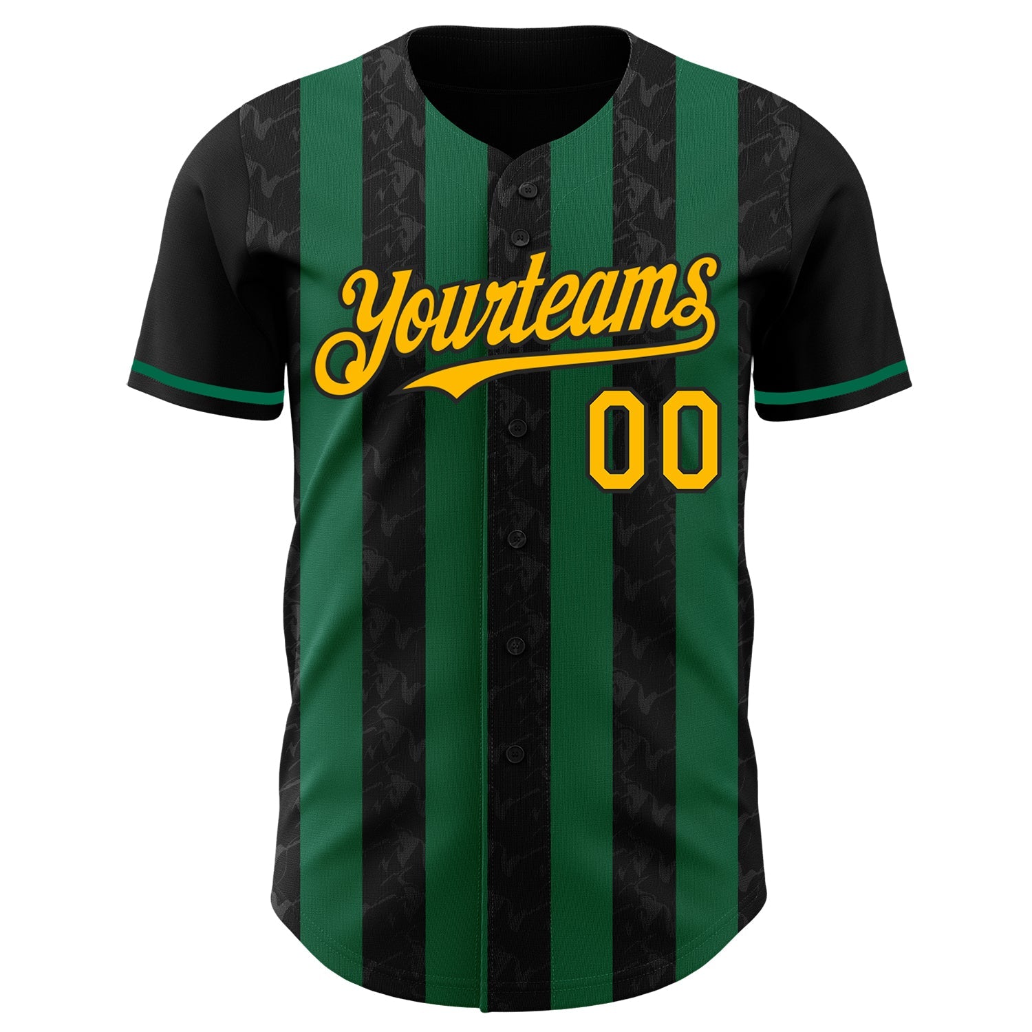 Custom Black Gold-Kelly Green Classic Vertical Stripe Fluid Liquid Texture Authentic Baseball Jersey view 2