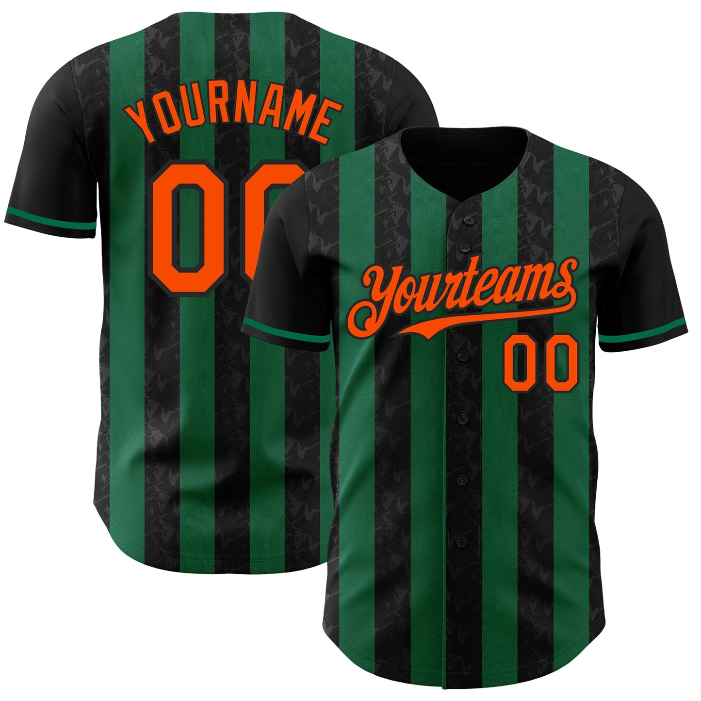 Custom Black Orange-Kelly Green Classic Vertical Stripe Fluid Liquid Texture Authentic Baseball Jersey - Main View