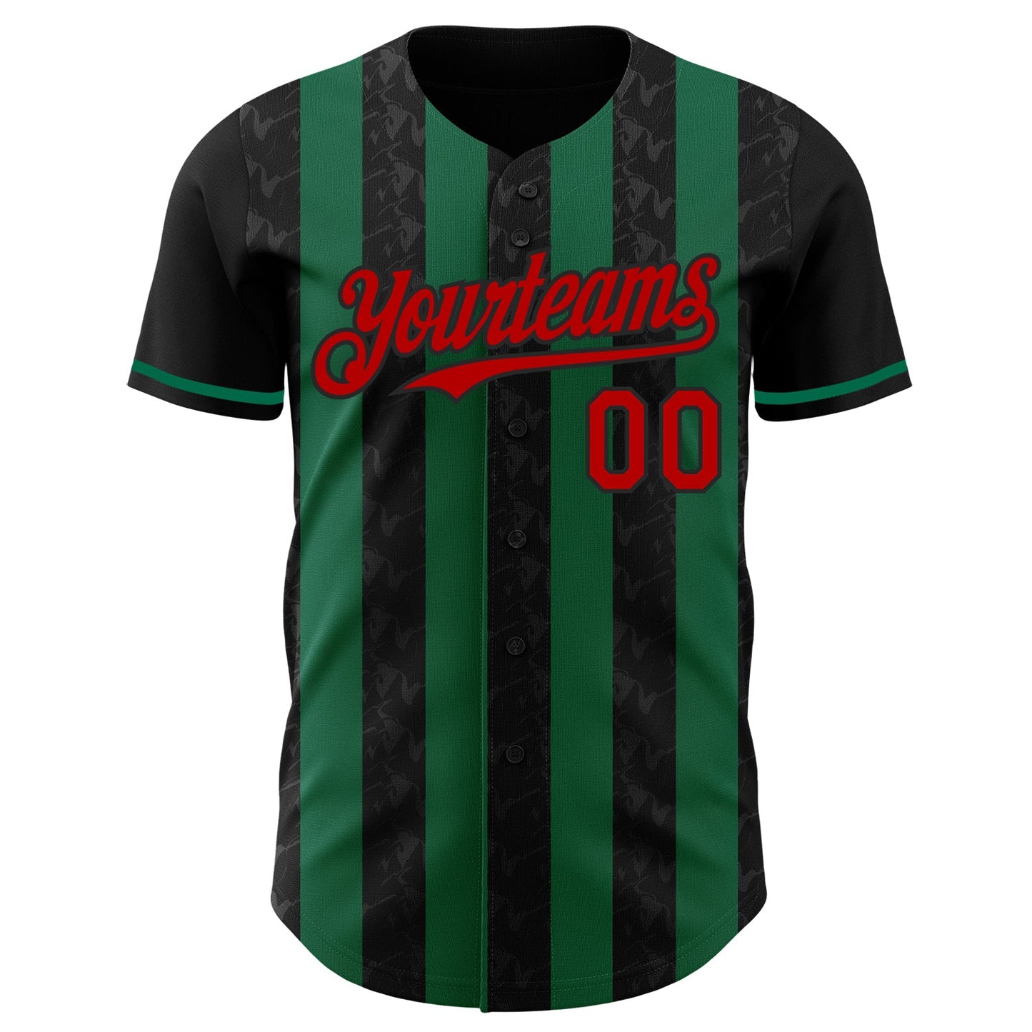Custom Black Red-Kelly Green Classic Vertical Stripe Fluid Liquid Texture Authentic Baseball Jersey view 2