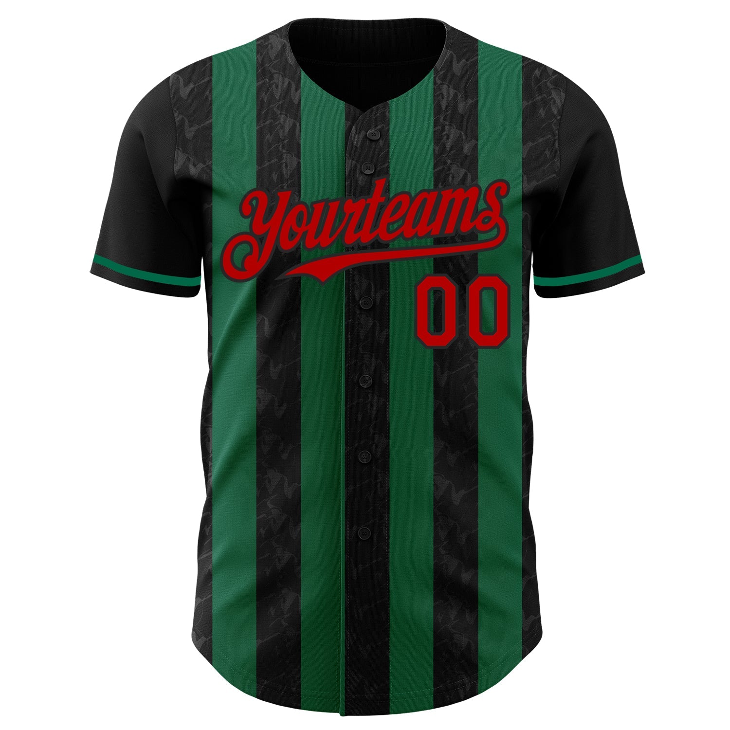 Custom Black Red-Kelly Green Classic Vertical Stripe Fluid Liquid Texture Authentic Baseball Jersey view 2