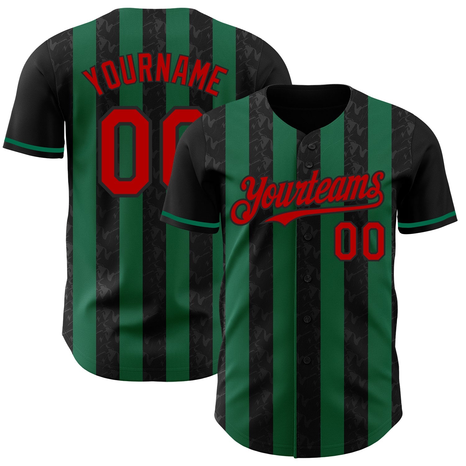 Custom Black Red-Kelly Green Classic Vertical Stripe Fluid Liquid Texture Authentic Baseball Jersey - Main View