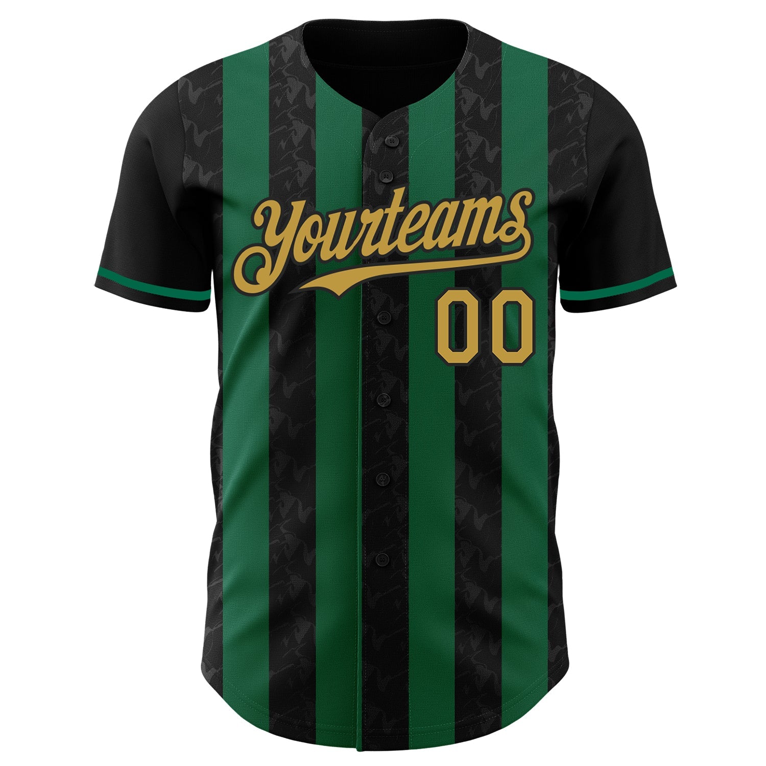 Custom Black Old Gold-Kelly Green Classic Vertical Stripe Fluid Liquid Texture Authentic Baseball Jersey view 2