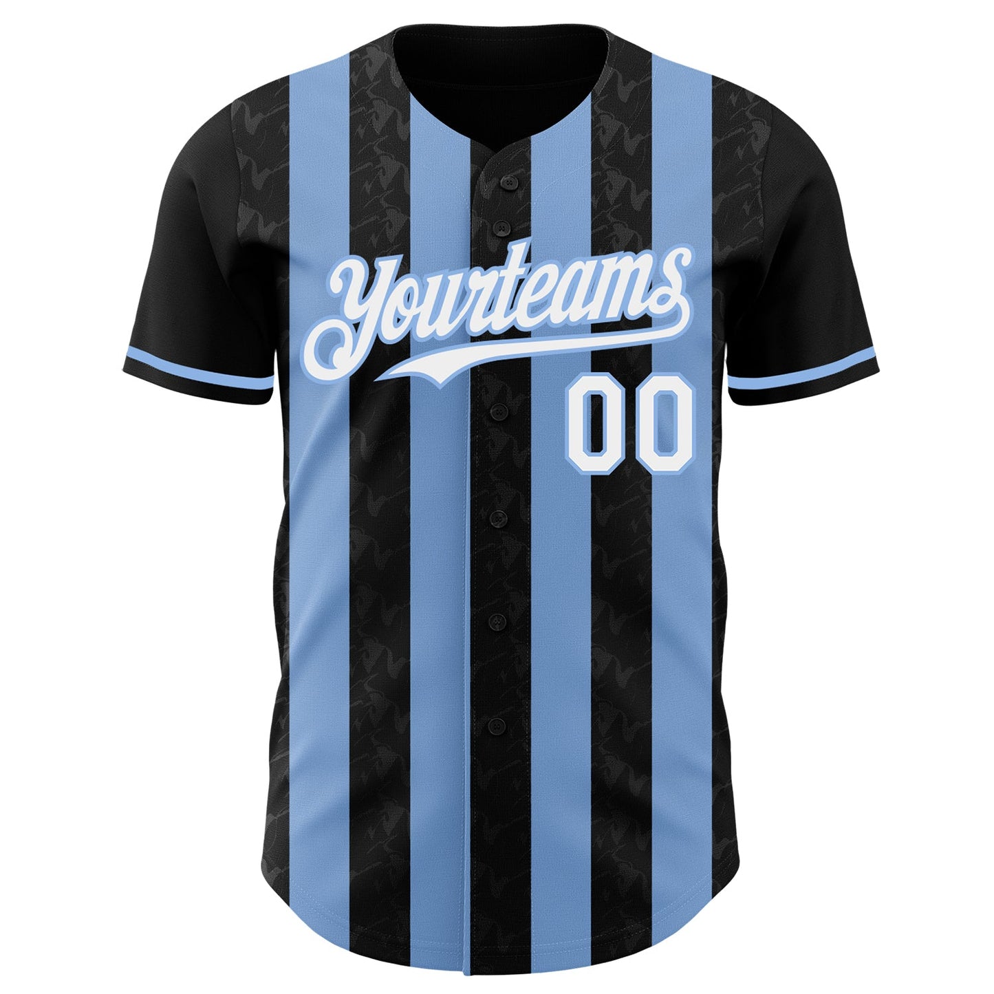 Custom Black White-Light Blue Classic Vertical Stripe Fluid Liquid Texture Authentic Baseball Jersey view 2