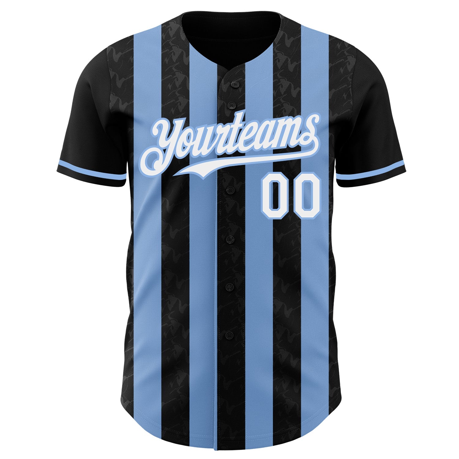 Custom Black White-Light Blue Classic Vertical Stripe Fluid Liquid Texture Authentic Baseball Jersey view 2