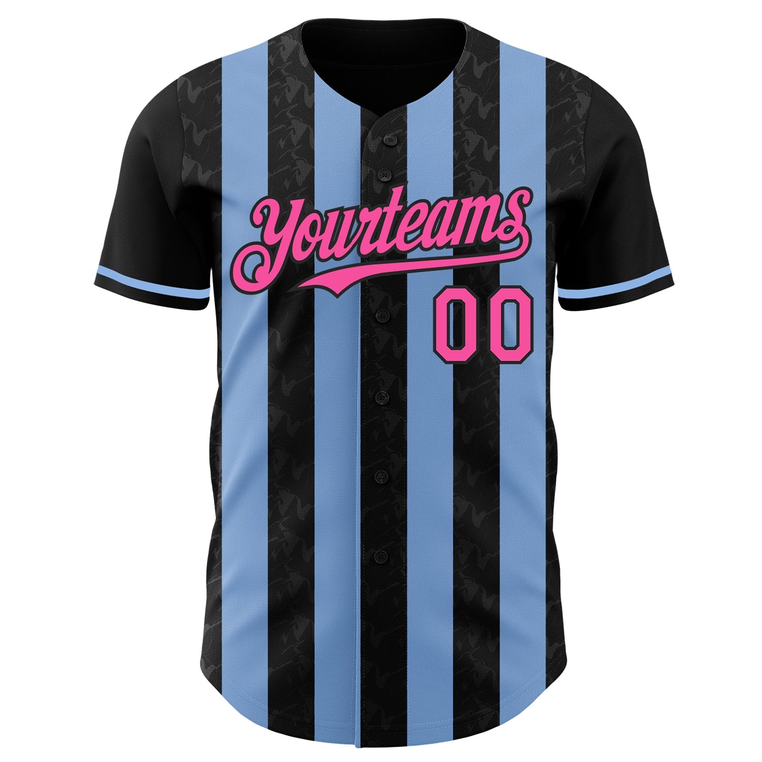 Custom Black Pink-Light Blue Classic Vertical Stripe Fluid Liquid Texture Authentic Baseball Jersey view 2