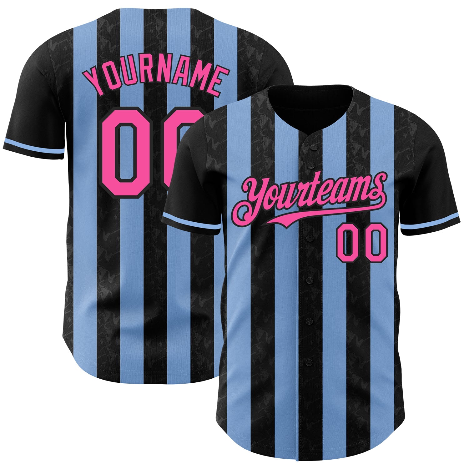 Custom Black Pink-Light Blue Classic Vertical Stripe Fluid Liquid Texture Authentic Baseball Jersey - Main View