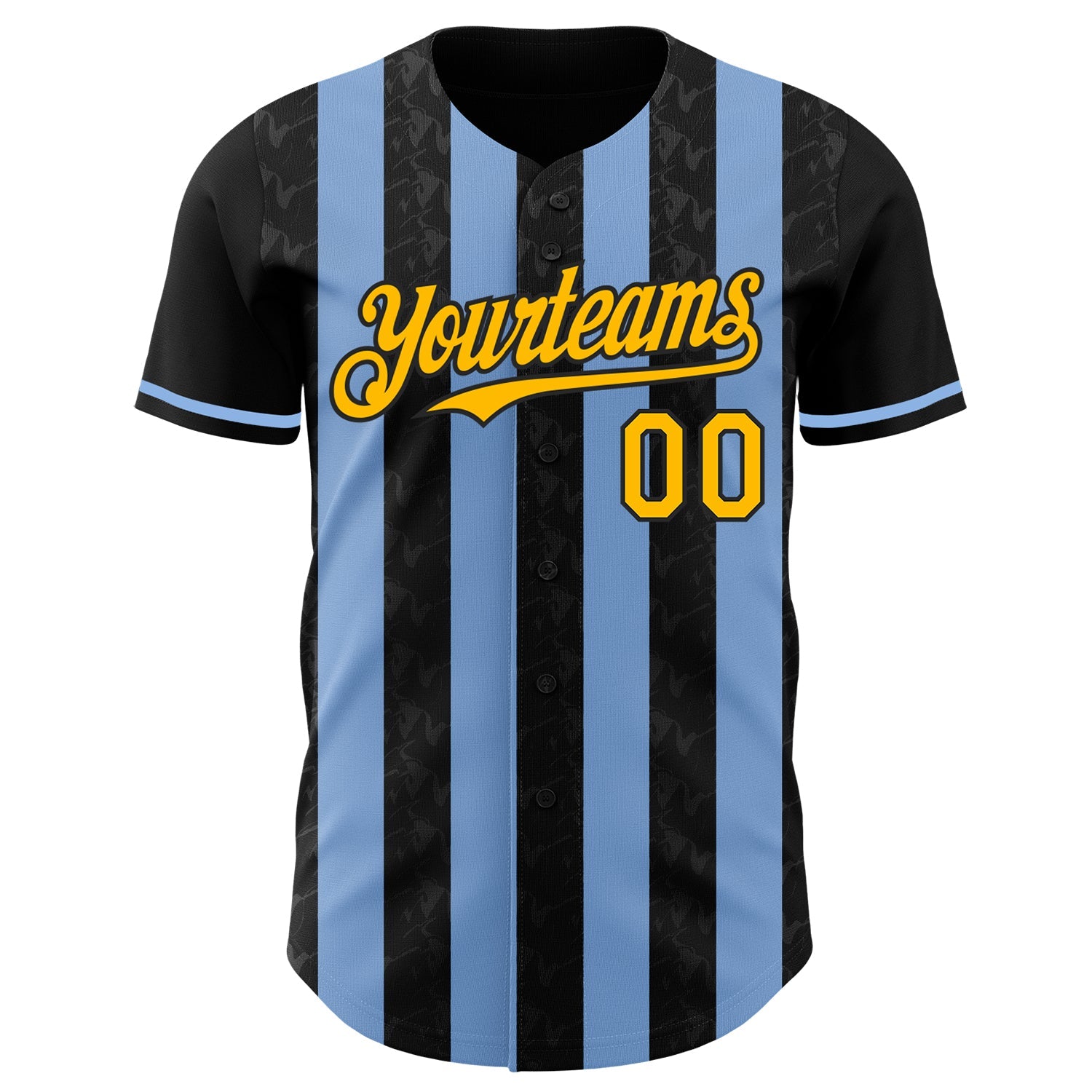 Custom Black Gold-Light Blue Classic Vertical Stripe Fluid Liquid Texture Authentic Baseball Jersey view 2
