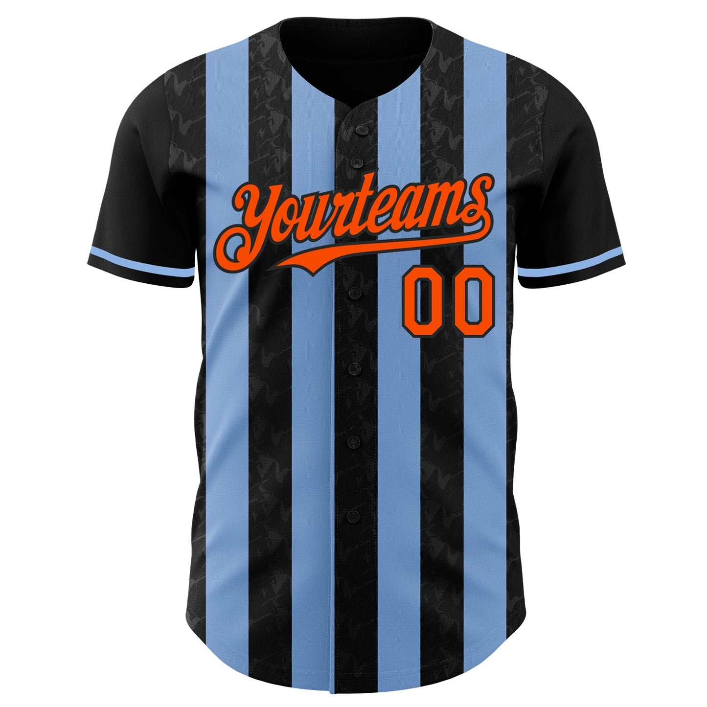 Custom Black Orange-Light Blue Classic Vertical Stripe Fluid Liquid Texture Authentic Baseball Jersey view 2
