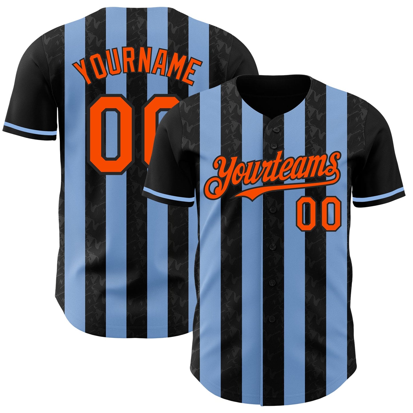 Custom Black Orange-Light Blue Classic Vertical Stripe Fluid Liquid Texture Authentic Baseball Jersey - Main View