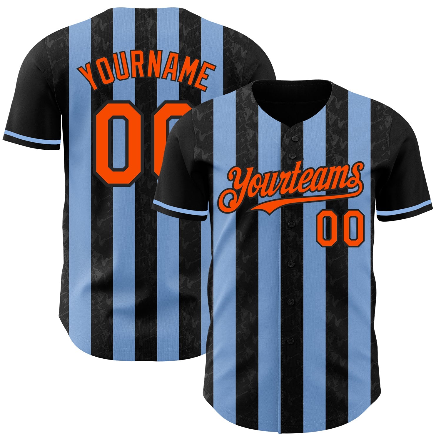 Custom Black Orange-Light Blue Classic Vertical Stripe Fluid Liquid Texture Authentic Baseball Jersey - Main View